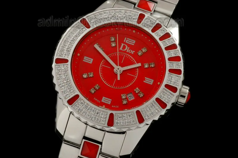 CD011A - Christal Automatique SS/SS Red Diam Jap Qtz c/w Box