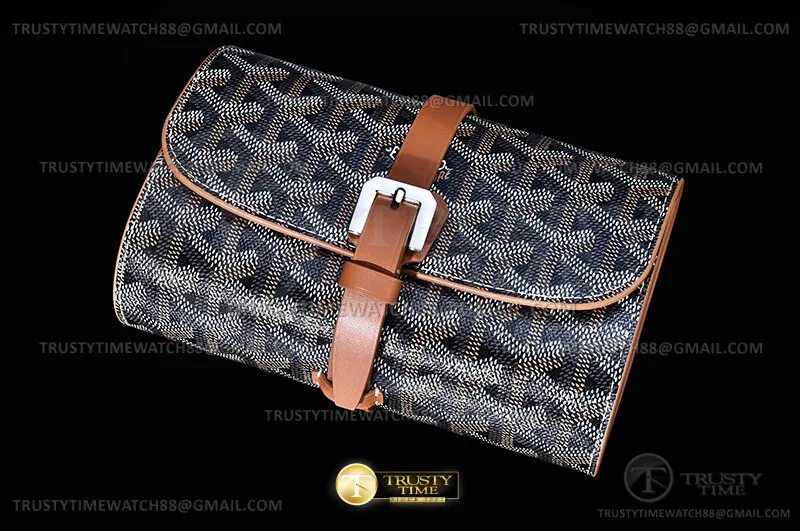 GOYACC001A - Goyard Double Travel Watch Case (Black/Tan)