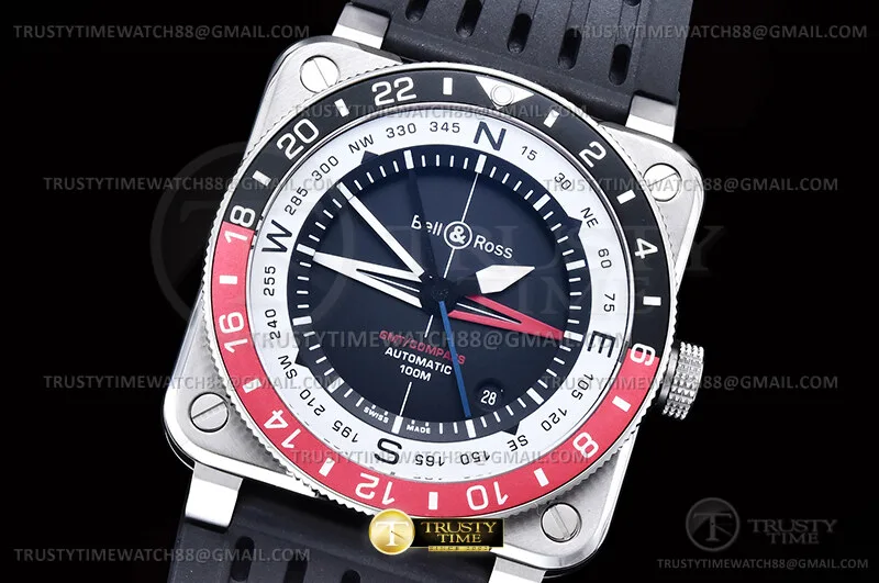 BR151B - Bell Ross BR03-93 GMT/COMP Red/Blk SS/RU Blk WMF A2836