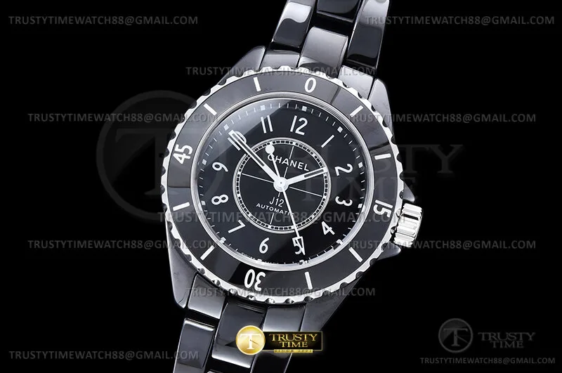 CHA029B -XHANEL J-12 33mm Blk CER/CER Blk/Num HTF A12.2