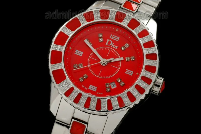 CD011B - Christal Automatique SS/SS Red Diam Jap Qtz c/w Box