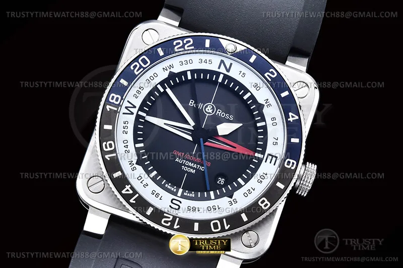 BR151C- Bell Ross BR03-93 GMT/COMP Blue/Blk SS/SRU Blk WMF A2836