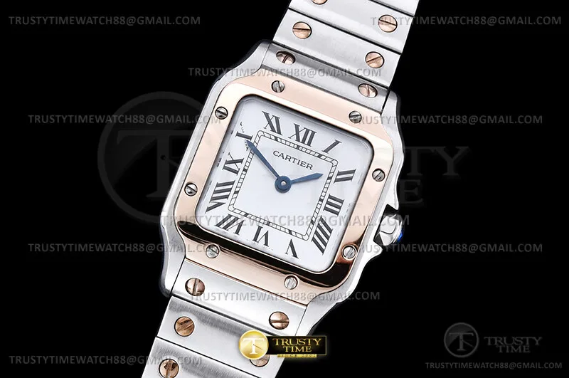 CAR0643C - Santos Galbee SM RG/SS Wht/Rmn BLF Swiss Qtz