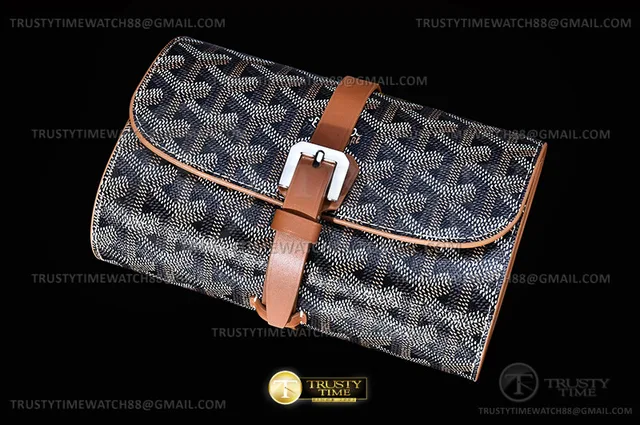 GOYACC001A - Goyard Double Travel Watch Case (Black/Tan)
