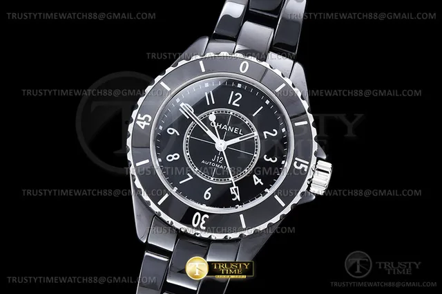 CHA029B -XHANEL J-12 33mm Blk CER/CER Blk/Num HTF A12.2
