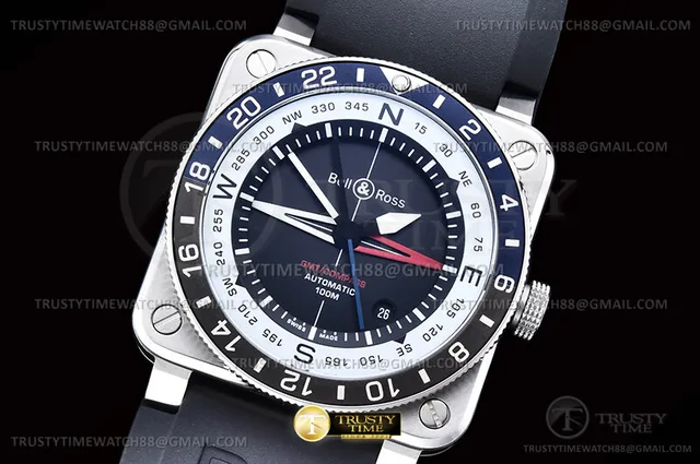 BR151C- Bell Ross BR03-93 GMT/COMP Blue/Blk SS/SRU Blk WMF A2836