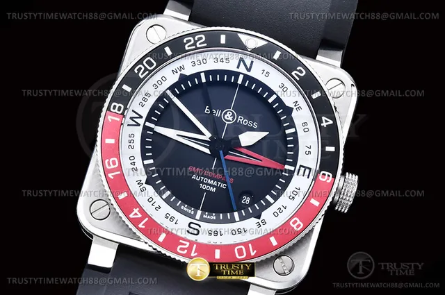 BR151D - Bell Ross BR03-93 GMT/COMP Red/Blk SS/SRU Blk WMF A2836