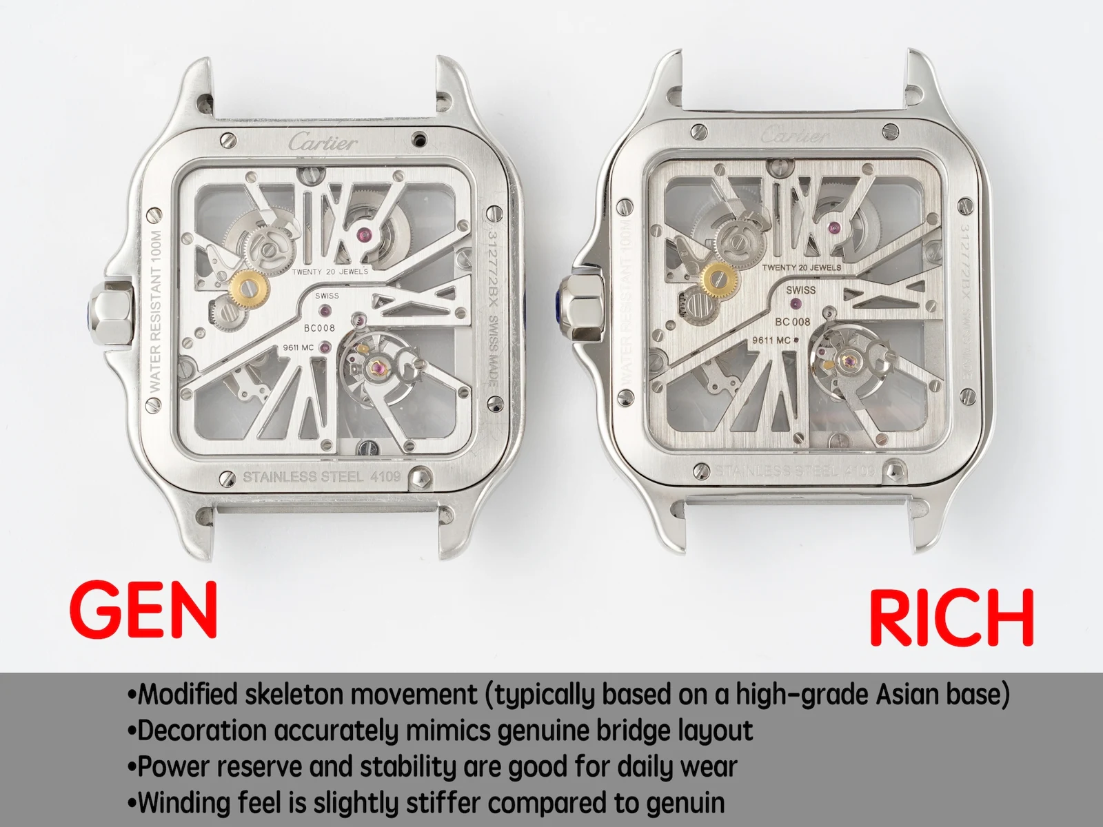 Cartier Santos Skeleton RICH vs GEN — photo 3